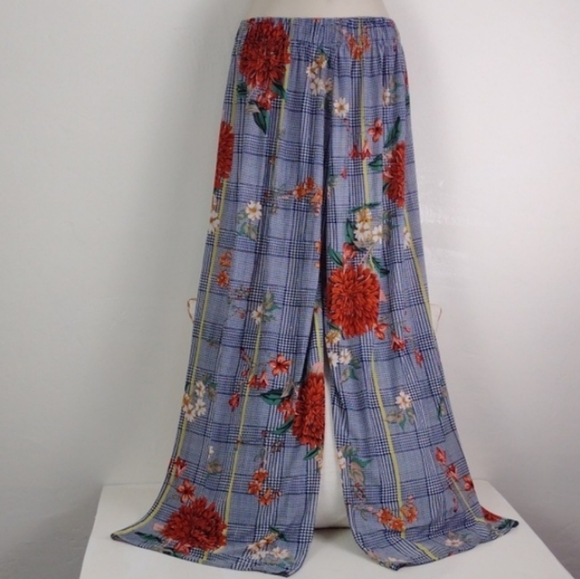 ♥Bundle Only♥️ Houndstooth Plaid Floral Graphic Palazzo Slip On High Rise - Picture 9 of 9